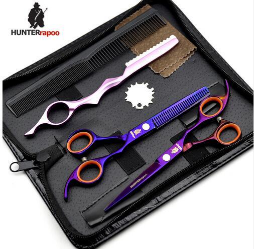 HUNTERrapoo 6.0 inch barber scissros set for hairdressing razor cutting thinning scissors HT9162 Haircut shears kit