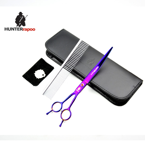 Hunterrapoo HT9163 8 inch purple titanium Pet's Grooming Recurved Shears (warping clipper) for pet beauty store Pet scissors