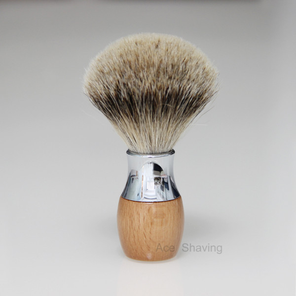 Barber Beard Beech Wood & Chorme Metal Handle Silvertip Badger Hair Shaving Beard Brush Grooming Tool