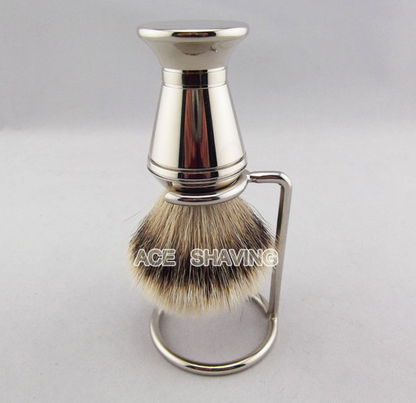 Stainless Heavy Handle Silvertip Badger Hair Man Barber Beard Shaving Soap Brush Metal Stand Set