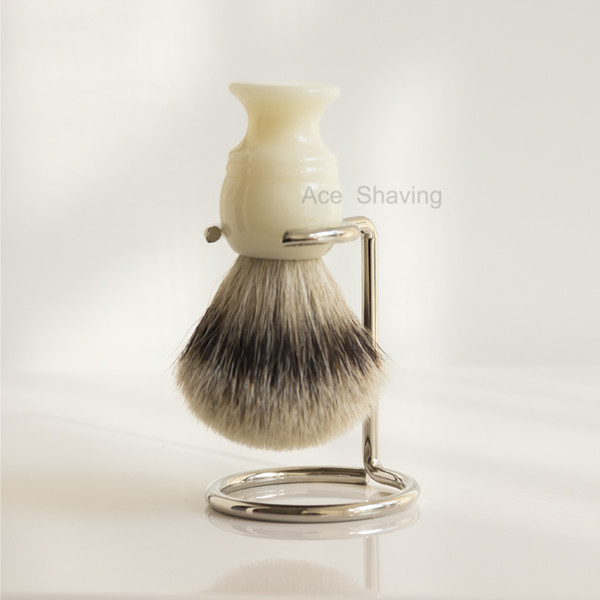 Silvertip Badger Hair White Resin Handle Beard Brush Shaving Soap Brush For Man & Metal Stand