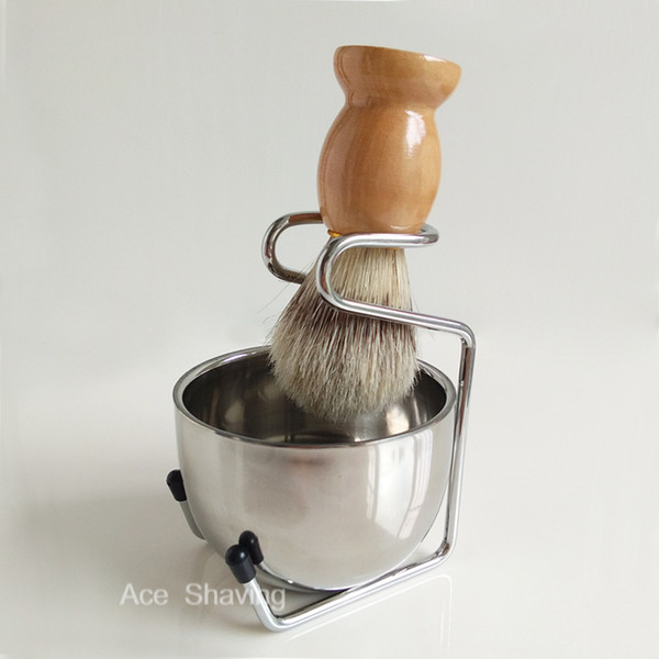 Shaving Set Soap Cream Bowl Cup Mug Wooden Handle Boar Bristle Hair Beard Brush Metal Stand Holder