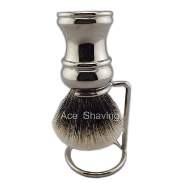 Finest Badger Hair Shaving Brush Knot Head Size 24mm Stainless Handle Beard Shaver Metal Stand