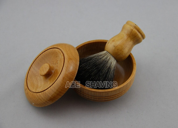 Beech Wood Shaving Bowl Soap Cup Mug With A Wooden Handle Black Badger Hair Shaving Brush