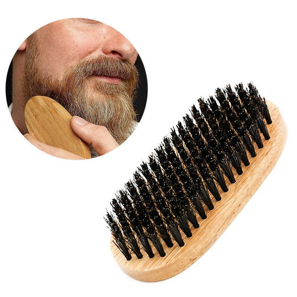 Men Boar Bristle Beard Mustache Hair Brush Comb Palm Soft Round Wood Handle Comb Brushes Custom Package