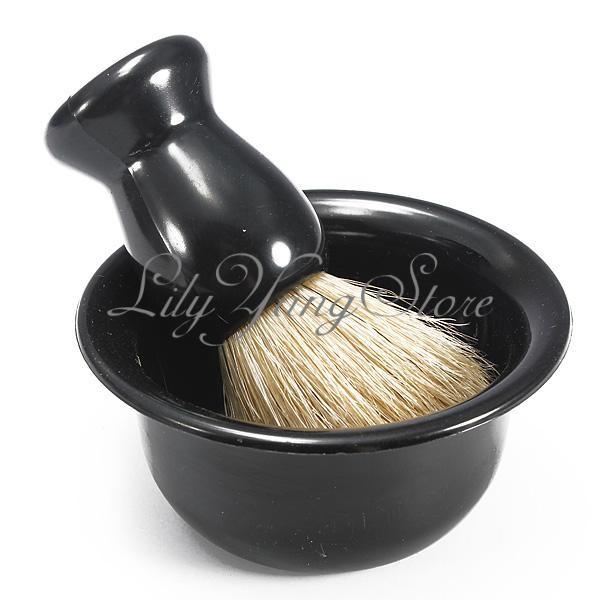 Men 4 In 1 Chrome Bowl Brush Soap Dish Stand Shaving Razor Beard Clean Kit Set