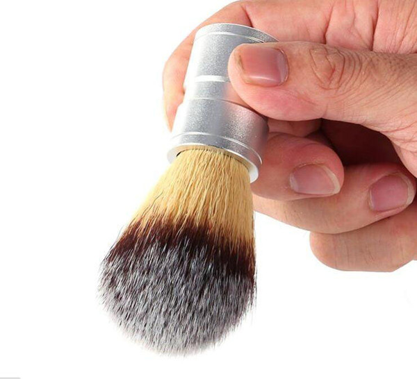 Men's Shaving Brush Faux Hair Aluminum Handle Silver Barber Salon Shaving Brush Facial Beard Mustache Cleaning Brush Shave Tool