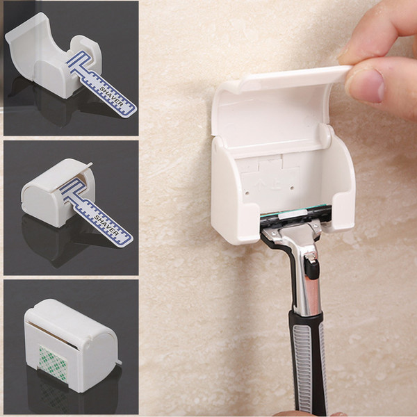 Sticky Shelf Self Adhesive Dustproof White Shaving Plastic Razor Holder Box 1PC Wall Mounted Bathroom Set Razor Cap Shaver Rack free shippin