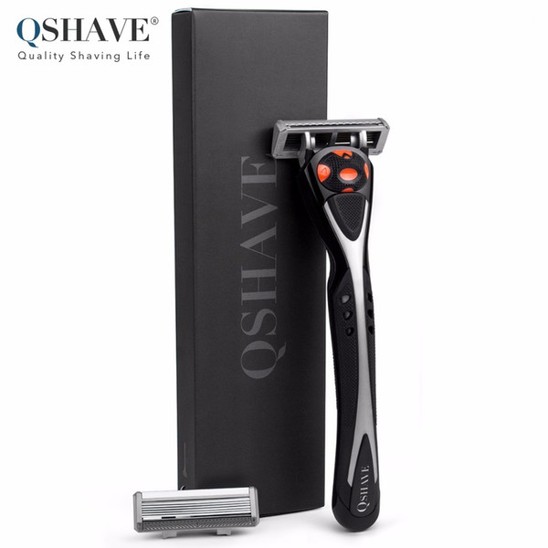 Qshave Black Spider New 6 Blade Razor Shaver for Man Can Design Your Name on Wingball Handle (1pc Handle, 2pc Germany X6 Blade)