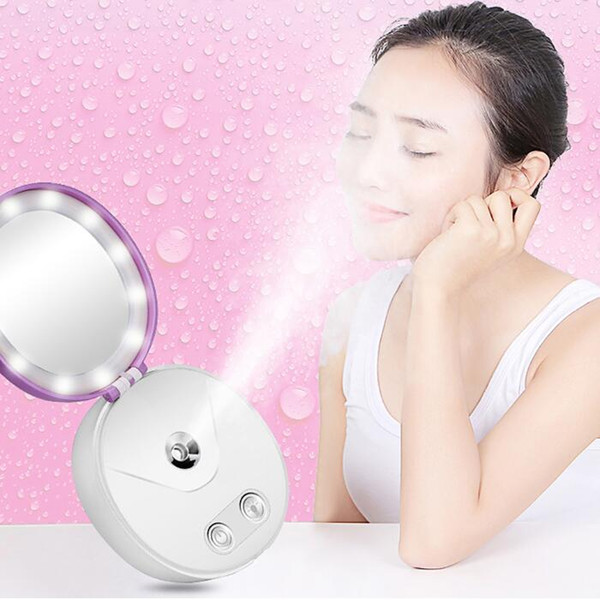 Multi Functional Portable Makeup Cosmetic Lights Mirror Nano Mist Sprayer Facial Body Steamer Moisturizing Face Power Bank