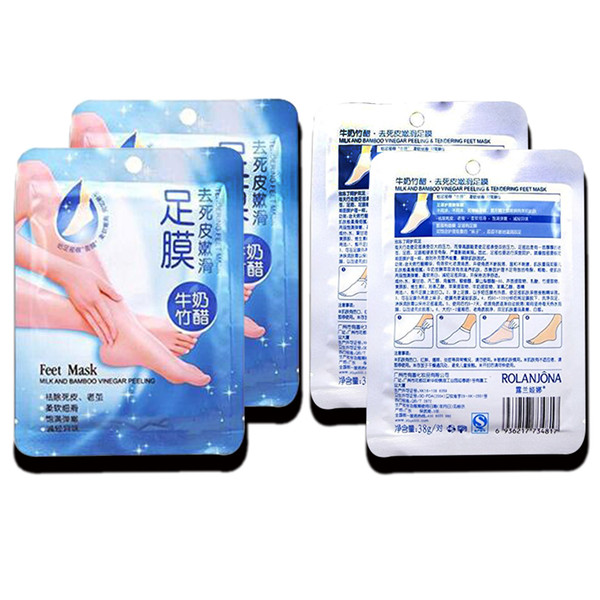 DHL Ship Rolanjona Milk Bamboo Vinegar Feet Mask Peeling Exfoliating Dead Skin Remove Professional Feet sox Mask Foot Care