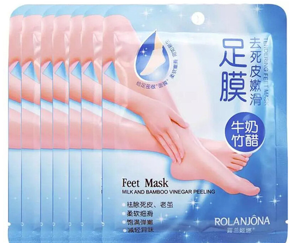 Rolanjona Milk Bamboo Vinegar Feet Mask Peeling Exfoliating Dead Skin Remove Professional Feet sox Mask Foot Care