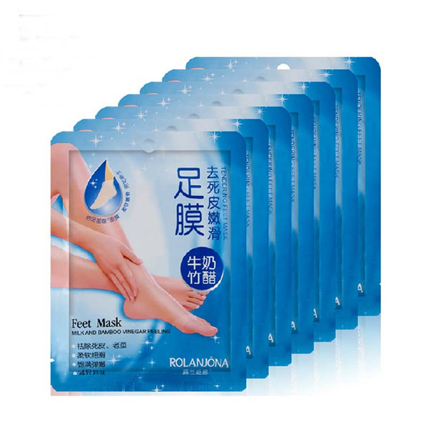 Rolanjona Feet Mask Milk and Bamboo Vinegar Feet Mask skin Peeling Exfoliating Dead Skin Remove for Feet care by DHL