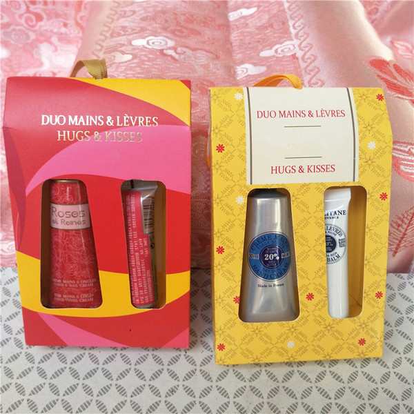 IN Stock! 4 Styles Hugs and Kisses hand cream & lip balm sets mini hand lotions free shipping 1box=2pcs