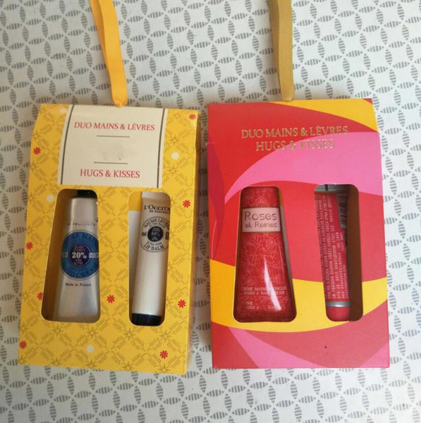 2018 Shea Butter Hugs & Kisses Travel Size Hand Cream Lip Balm Set 4 kinds can be choosed dhl free shipping