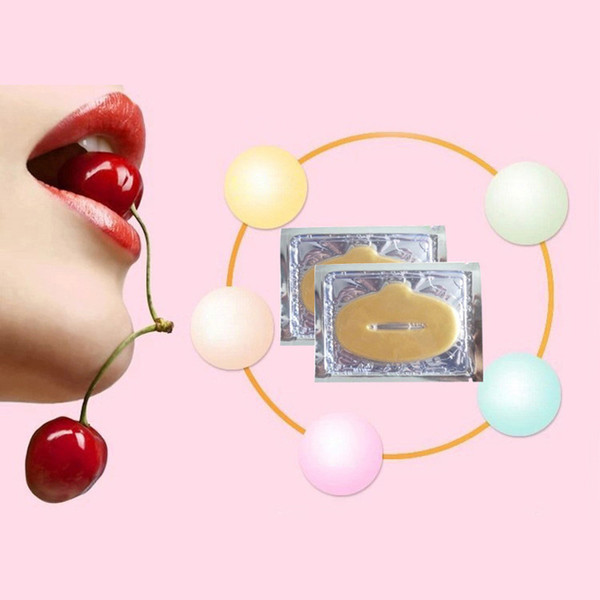 Wholesale- 10pcs New Women Lady Lips Care Gold Sexy Crystal Membrane Collagen Moisture Essence Lip Masks free shipping