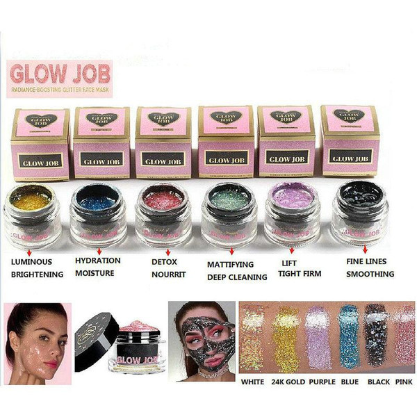 1pcs TF faced 6 colors Radiance Boosting glow job mask Glitter face mask with real gold 30 minutes relaxing smooth soft facial reveal 50ml