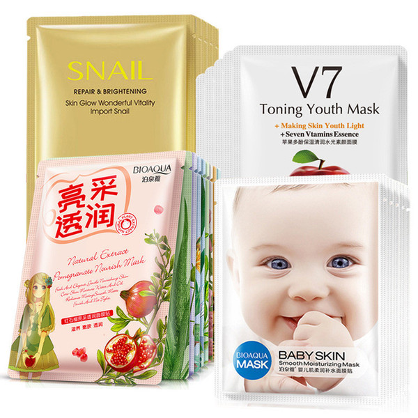 BIOAQUA Natural Extact Plant Ingredient Snail V7 Baby Skin Care Face Mask Moisturizing Hydrating Nursing Facial Mask 25g 30g Free Shipping