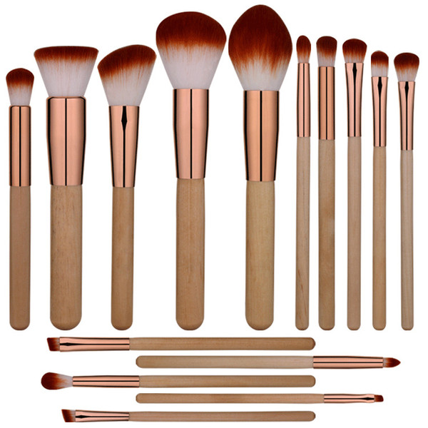 Makeup Brush Set 15 Pcs Wooden Eyeshadow Lip Foundation Makeup Brush Set