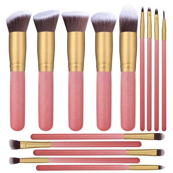 14 Pcs Makeup Brushes Premium Synthetic Kabuki Makeup Brush Set Cosmetics Foundation Blending Blush Eyeliner Face Powder Brush Golden Pink