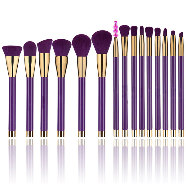 Synthetic Makeup Brush Set Eyelash Foundation Blending Blush Eyeliner Face Powder Makeup brushes(15 PCS,Golden Purple)