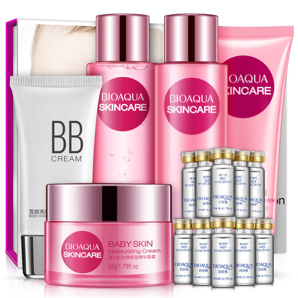 BIOAQUA Skin Care set Baby Face Oil Control Facial Pore Cleanser Control BB CREAM Essence cream moisturizing moist 40 set