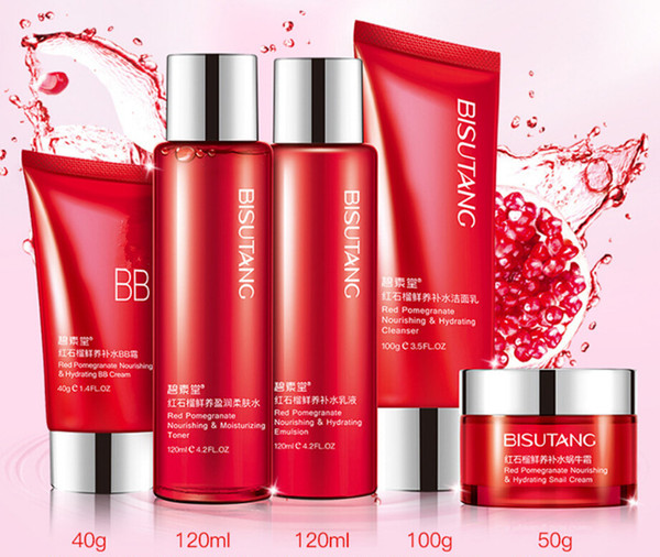 BISUTANG Red pomegranate Fresh breeding Replenishing water 5 Piece Set Moisture Replenishing water Facial care Suit Skin care suit FREE SHIP