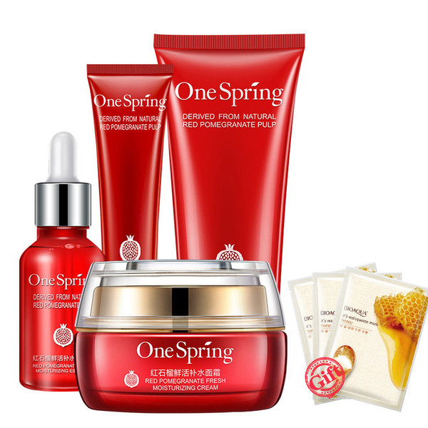 2018 new OneSpring Red Pomegranate Moisturizing Deep Cleansing Oil Control Shrinking Pore Set Four pieces combination