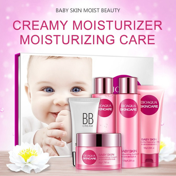 BIOAQUA Skin Care set Baby Face Oil Control Facial Pore Cleanser Control BB CREAM Essence cream moisturizing moist 5 set