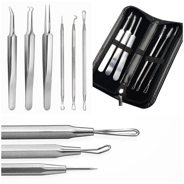 6pcs/set Acne Tweezer Comedo Blackhead Remover Kit Portable Stainless Steel Multifunction Facial Tool Skin Care