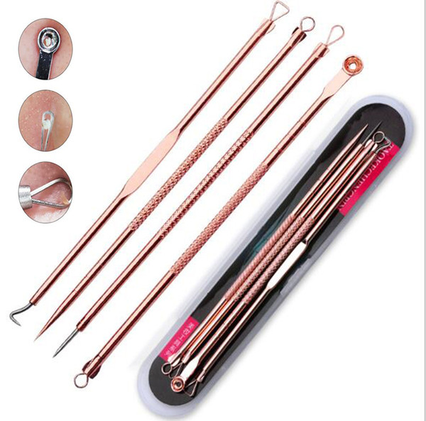 4PCS Blackhead Extractor de cravo Rose Gold Black Dots Cleaner Acne Blemish Remover Needles Set Black Spots Pore Cleanser Tool