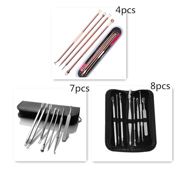 Drop Ship DHL 4/7/8Pcs Stainless Steel Blackhead Remover Tool Kit Professional Blackhead Acne Comedone Pimple Blemish Extractor Beauty Tool