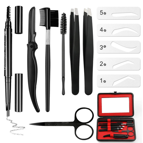 Eyebrow Grooming Suit Kits - 13 PCS Stainless Steel Eyebrow Scissors Utility Tools, Professional Eye Brow Groom Set with Eyebrow tweezers, S