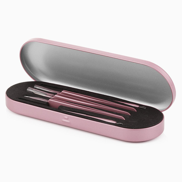 High Quality Custom Logo OEM 5PCS Pink Face Care Stainless Steel Skin Blackhead Tweezers Remover Kit Blackhead Blemish Acne Pimple Extractor