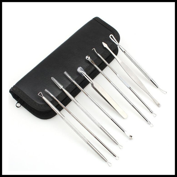 STOCK 9pcs/set Stainless Steel Black Head Remover Tool Kit Professional Blackhead Acne Comedone Pimple Blemish Extractor Beauty Tool