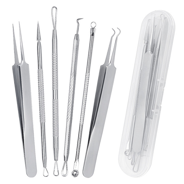 Blackhead Remover Kit of 6 Pcs Acne Extractor Comedones Tweezers Pimple Spot and Zit Removal Tools With Plastic Storage Case