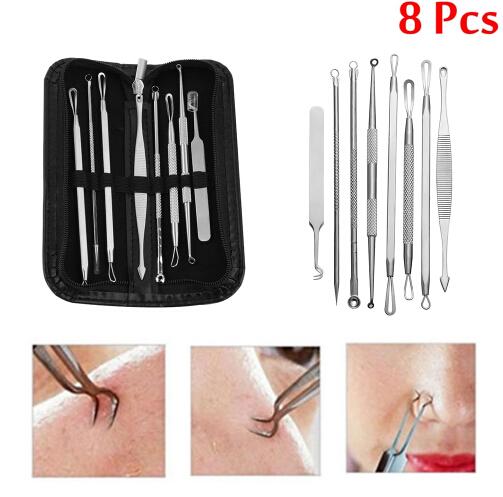 8 Pcs/Set Professional Cleaning Tool Stainless Steel Remover Needles Pimple Kit Makeup Tools Pimple Blemish Extractor Beauty Tool