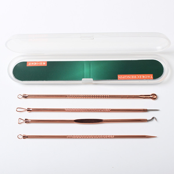 4Pcs/Set Rose Gold Acne Blackhead Removal Needles Stainless Pimple Spot Comedone Extractor Cleanser Beauty Face Clean Care Tools