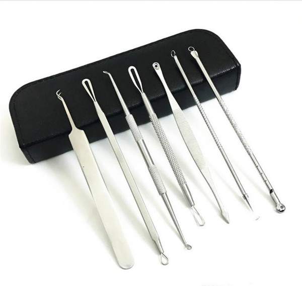 7 pcs/set Stainless Steel Blackhead Remover Tool Kit Facial Pimple Removal Tools Blemish Extractor Acne Needle Clip Tweezer Set free DHL