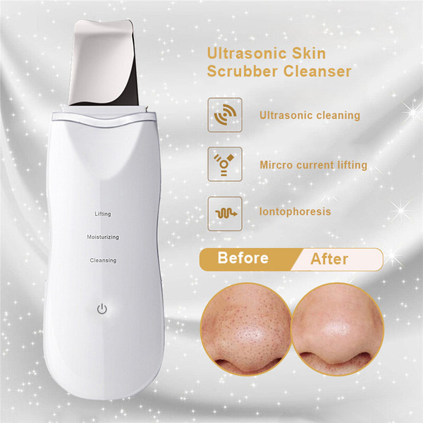 USB Rechargeable Ultrasonic Face Skin Scrubber Facial Cleaner Peeling Vibration Blackhead Removal Exfoliating Pore Cleaner Tools