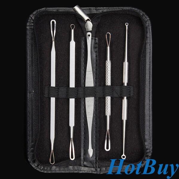 5PCS Face Care Stainless Steel Skin Remover Kit Blackhead Blemish Acne Pimple Extractor Tool Skin Care Cleanser #3847