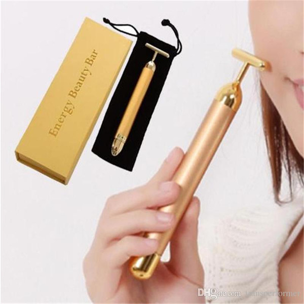 Vibration Facial Beauty Roller Massager Stick Skin Rejuvenation Face Lifting Vibrating Bar Face Skin care 24K Gold Plated 2019040306