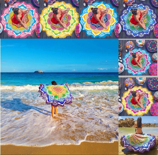 Tassel Giant Purple Yoga Blanket Picnic Camping Mat Sandbeach Towel Summer Sunscreen Shawl Polygon Lotus India style