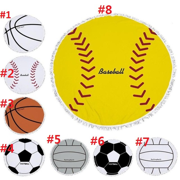 Football Large Beach Towels Balls Print Microfiber Round Tassel Summer Swimming Towel Beach Mat Carpet 50pcs