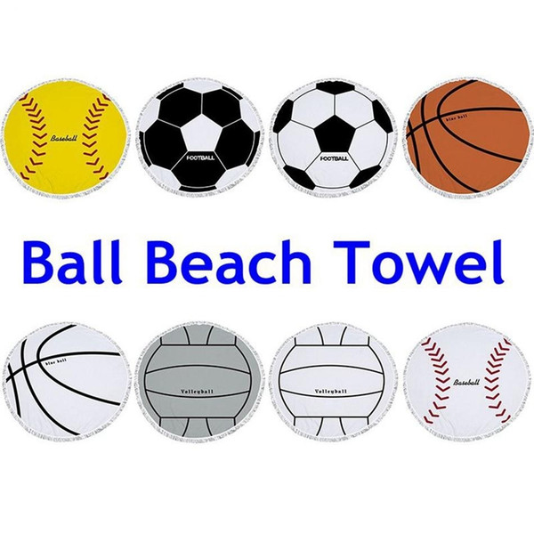 Football Large Beach Towels Balls Print Microfiber Round Tassel Summer Swimming Towel Beach Mat Carpet 25pcs