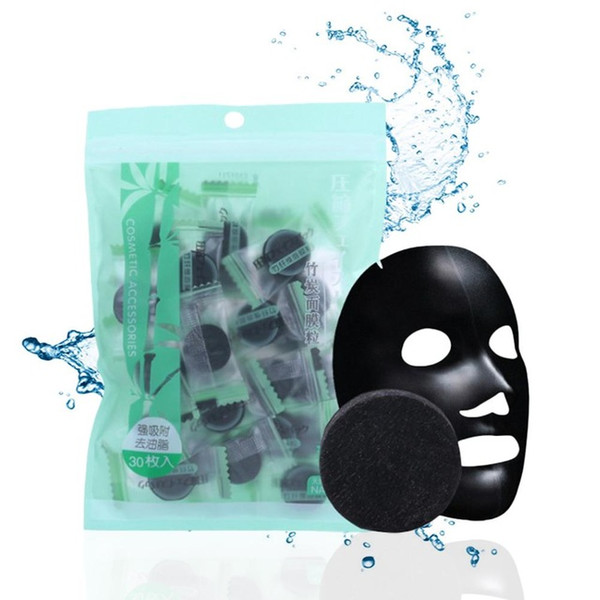 30Pcs Black Compressed Mask Disposable Facial Natural Bamboo Charcoal Black Mask Paper Skin Care Wrapped Masks DIY Beauty Makeup