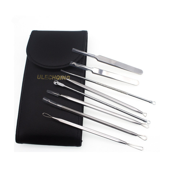 Free Shipping 8pcs Professional Blackhead and Blemish Remover Kit Blackheads Extractor Comedone Extractors Blemish Case with Mirror