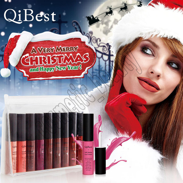 Qibest Christmas liquid Makeup Lip Gloss 9 colors/ set Lipstick Limited Version Halloween Party Festival Cosplay Colors Long Lasting Lip