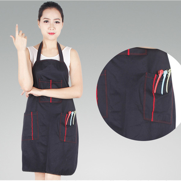 Free Shipping Black Adjustable Apron Bib Uniform with 2 Pockets Hairdresser Salon Hair Tool Waterproof Salon Uniform