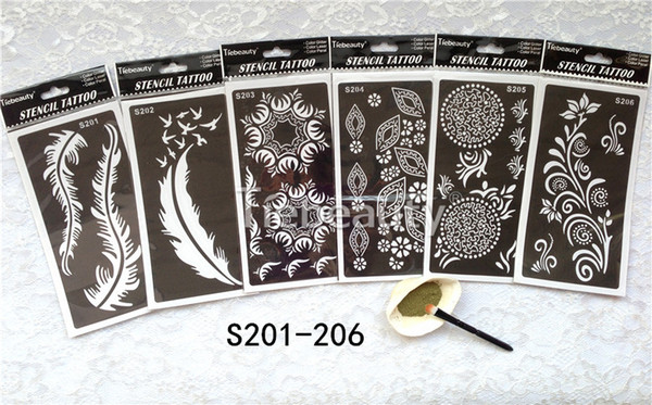 Wholesale-6pcs/lot Tattoo Templates hands/body arm henna tattoo stencil for airbrushing professional mehndi new Body Painting Kit supplies